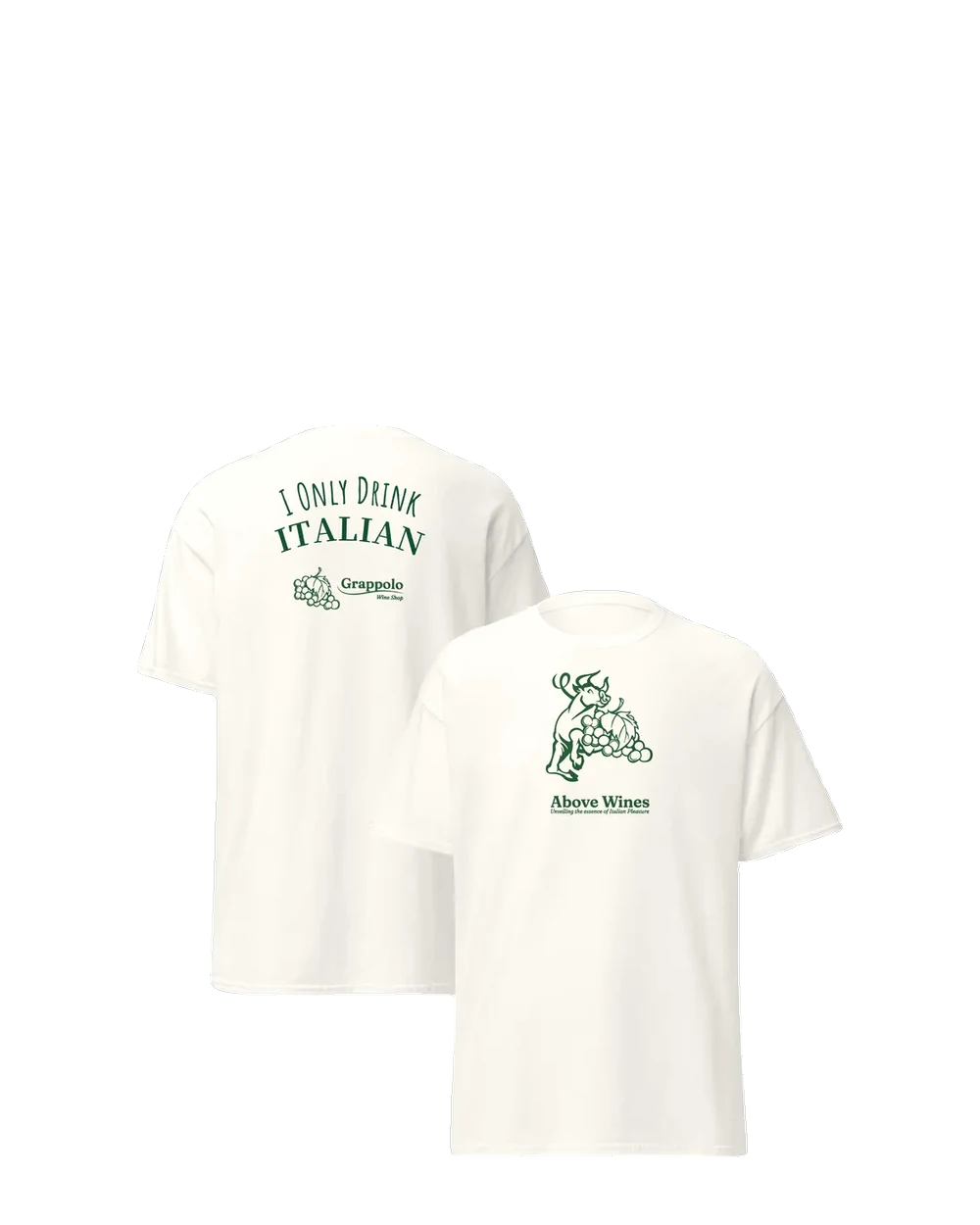 Above Wines White Tee with Green Logos